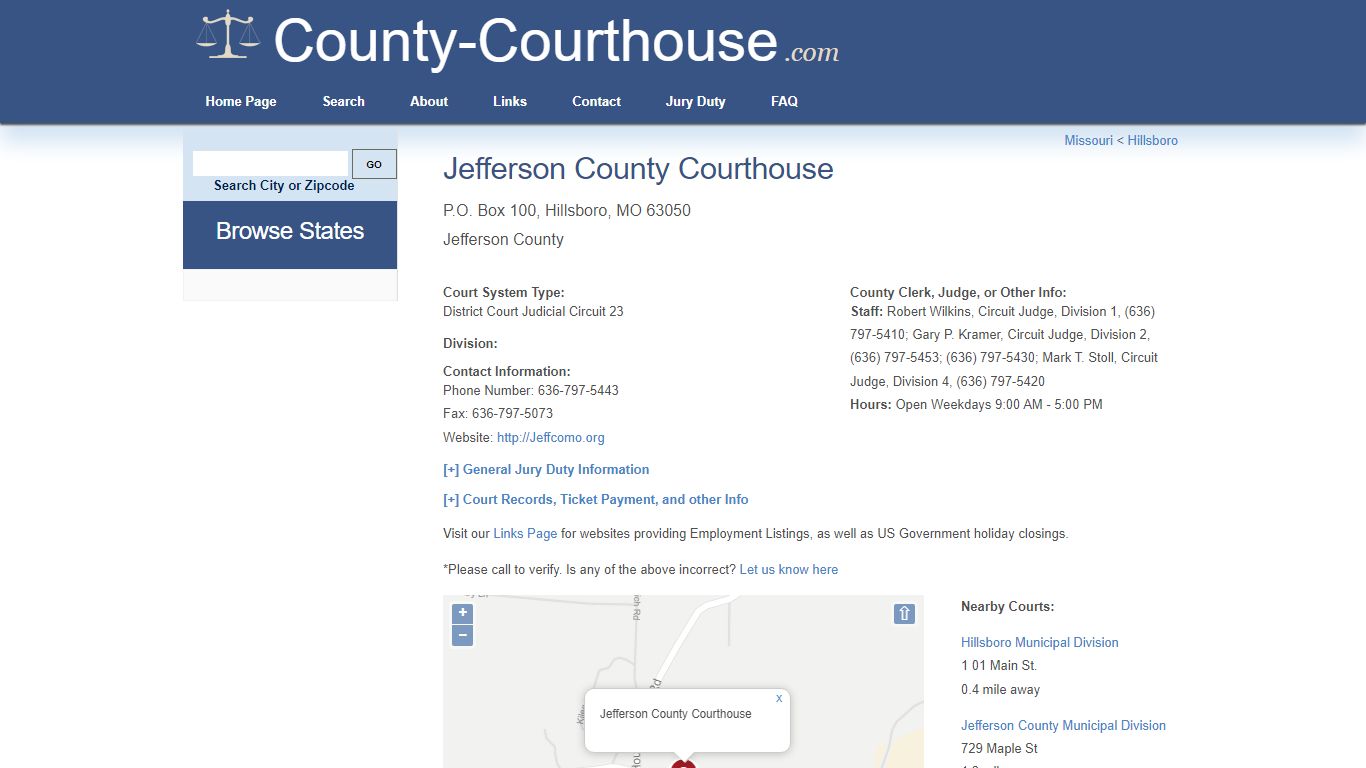 Jefferson County Courthouse in Hillsboro, MO - Court Information